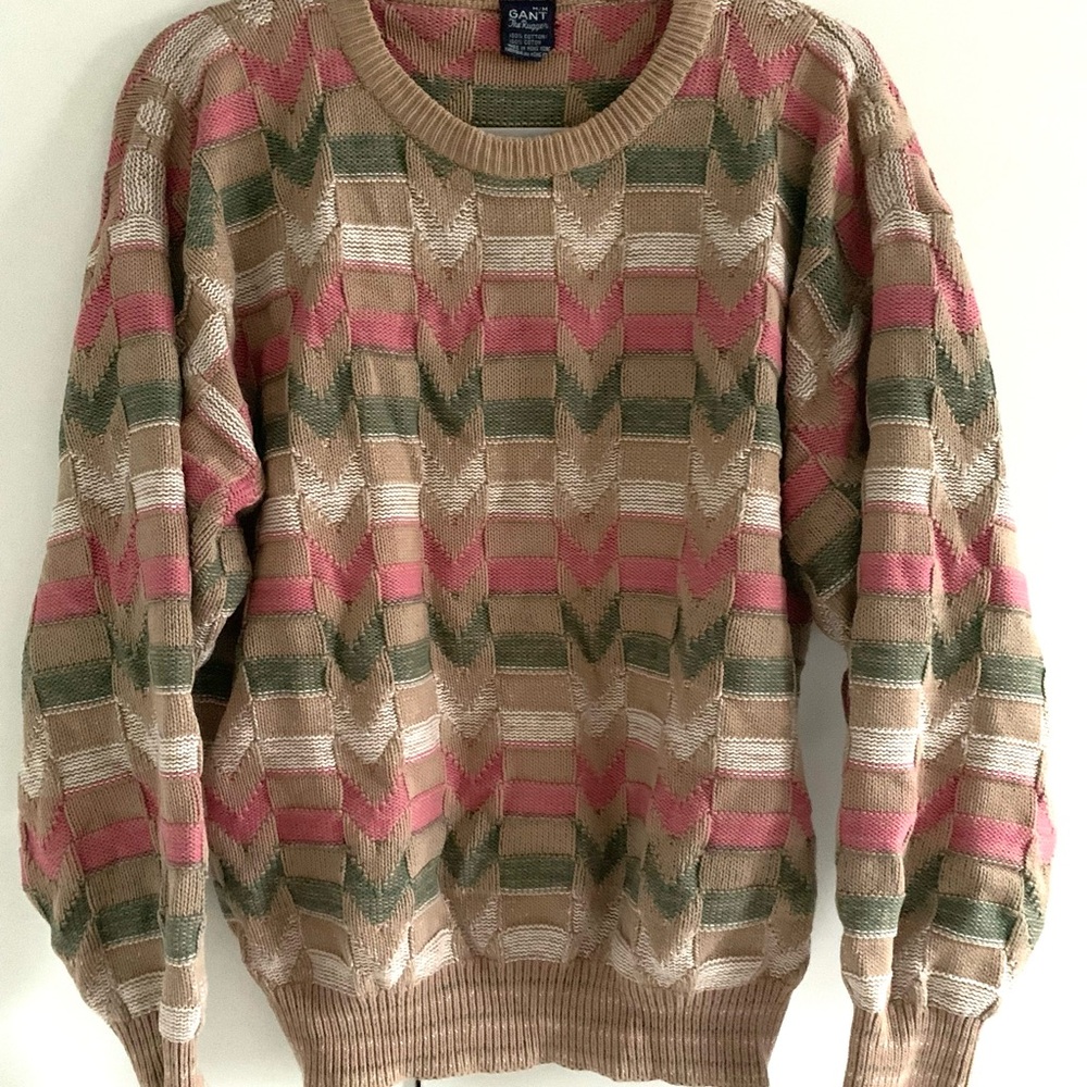 Gant Pink and Green Striped Sweater- Medium